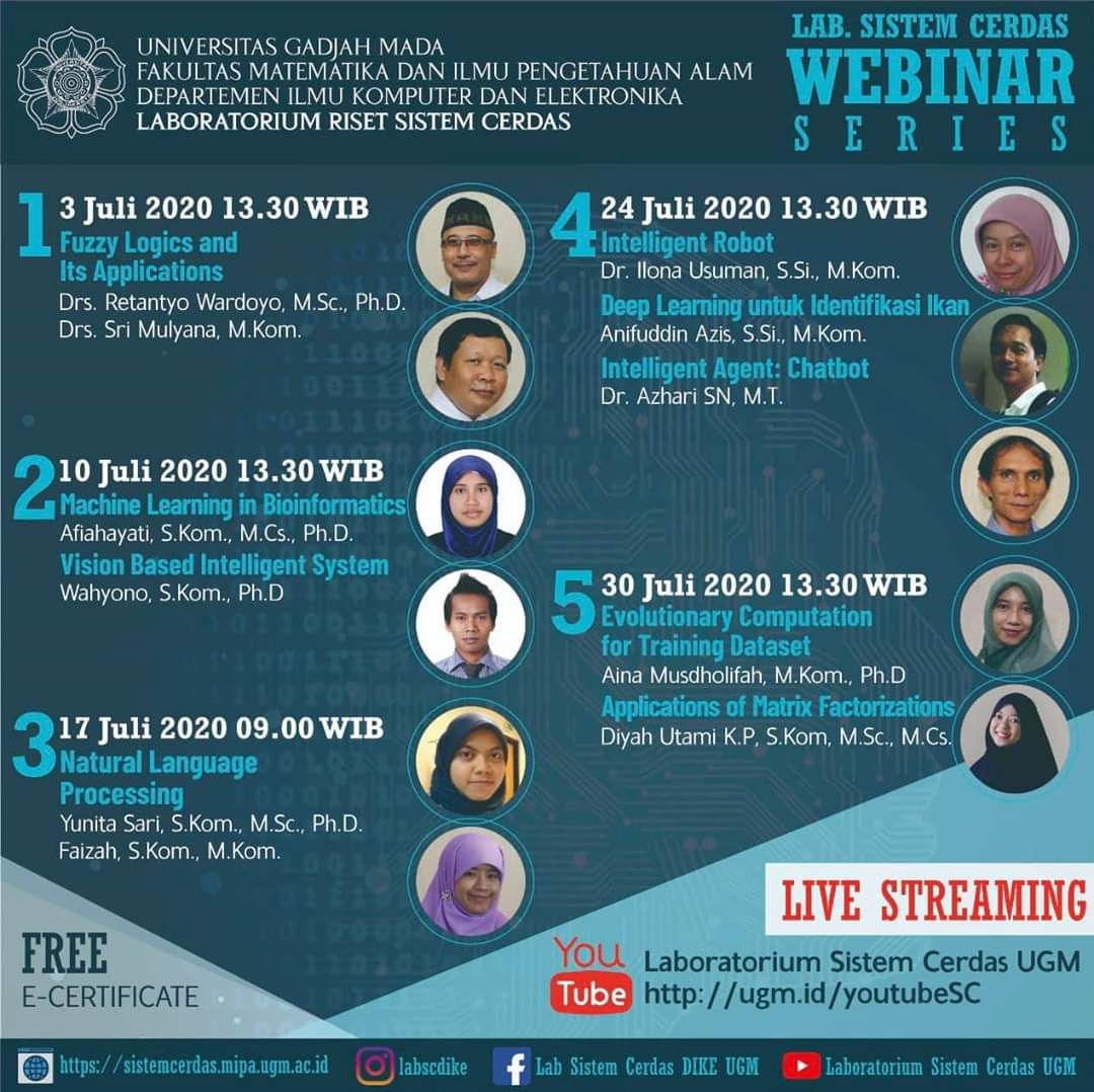 [Seminar Online July] Lab. Sistem Cerdas WEBINAR Series 3, 10, 17, 24, 30 Juli 2020