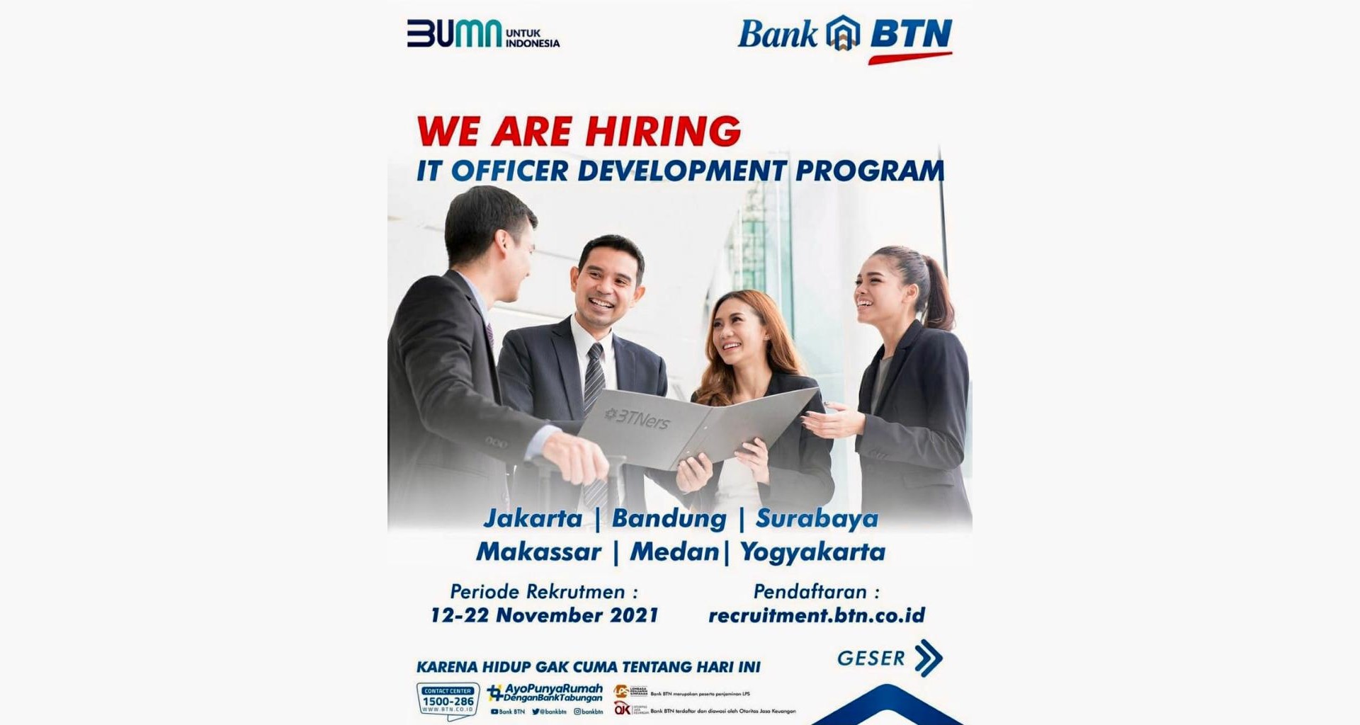 [Lowongan 12 – 22 Nov 2021] Bank BTN – IT Officer Development Program