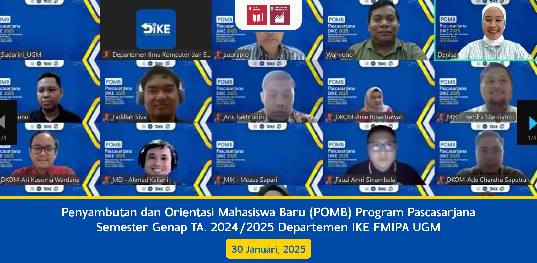 Penyambutan dan Orientasi Mahasiswa Baru (POMB) Program Pascasarjana Semester Genap TA. 2024/2025 Departemen IKE FMIPA UGM